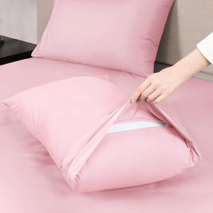 Mejoroom Queen Size Sheet Set - Hotel Luxury 1800 Bedding Sheets & Pillowcases - Deep Pocket Fitted Sheet, Soft, Breathable, Wrinkle & Fade Resistant - 4 Piece (Queen, Blush Pink)