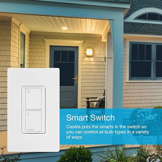 Lutron Caseta Original Smart Switch with Wallplate (Lutron Smart Hub Required), for LED Lights and Fans, 5 Amp, Single-Pole/3Way, Neutral Required, PDW-5ANS-WH-A, White