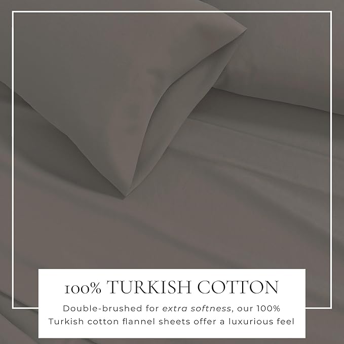 Great Bay Home Flannel Sheet Set Full Size - 100% Turkish Cotton, Double-Brushed, Winter Bed Sheets - Ultra-Soft, Cozy, 4-Piece Bedding Set (Frost Grey)