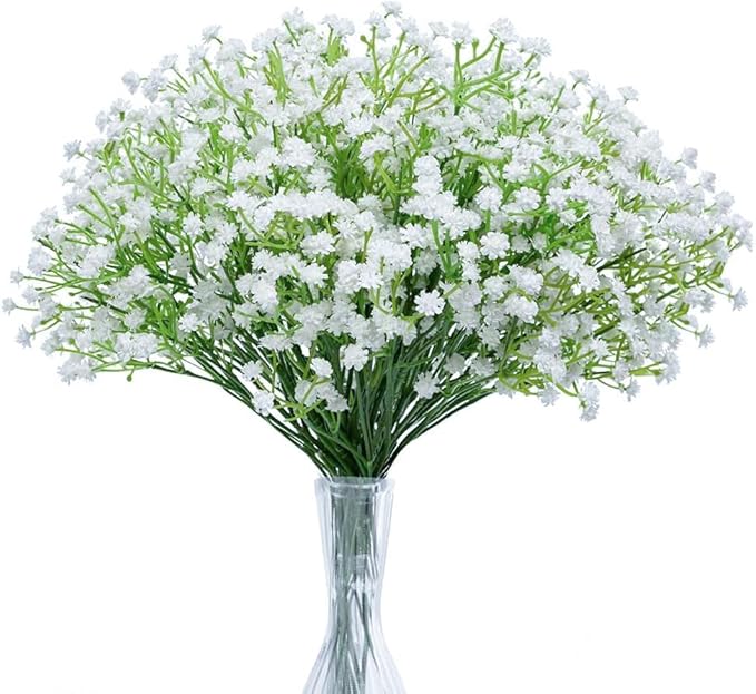 N&T NIETING Babys Breath Artificial Flowers White, 10Pcs Fake Gypsophila Bouquet Flowers Real Touch Faux Babies Breath Arrangement for Wedding Floral Party Home Centerpieces Decoration, White