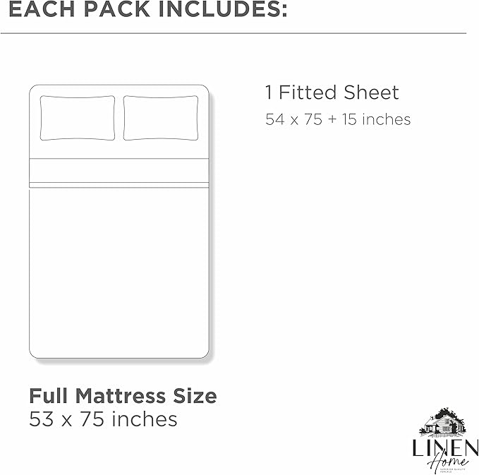Linen Home 100% Cotton Percale Weave Fitted Sheet, Full Size, Ivory, 1 Deep Pocket Fitted Sheet, Fits Mattress Upto 16" Crisp and Cool Strong Bed Linen, 54"X75"+15"