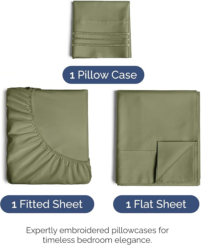Twin XL Size 3 Piece Sheet Set - Comfy Breathable & Cooling Bed Sheets Set - Hotel Luxury Bedding for Women, Men, Kids, Teens, Boys & Girls - Deep Pockets, Soft, Wrinkle Free - Oeko-Tex - Sage Green