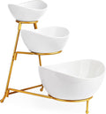 LAUCHUH 3 Tier Serving Stand Serving Dishes for Entertaining Porcelain Oval Bowl Set Tiered Serving Tray for Fruit, Vegetable, Nuts, Salad, Chip Dip Bowl Set for Thanksgiving, Christmas, Gold