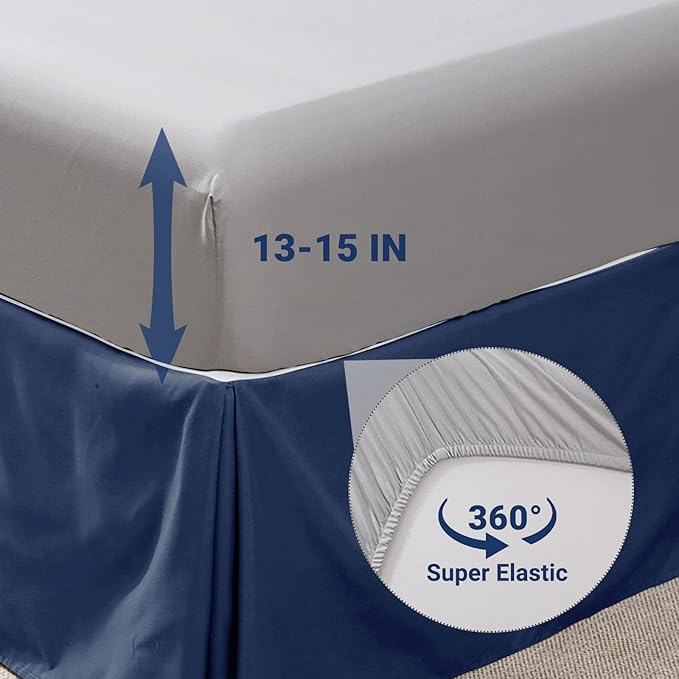 JOLLYVOGUE Navy Blue/Gray Twin Size Comforter Sets 5 Pieces, Pintuck Bed in a Bag Comforter Set for Bedroom, Bedding Comforter Sets with Comforter, Sheets,Ruffled Shams & Pillowcases