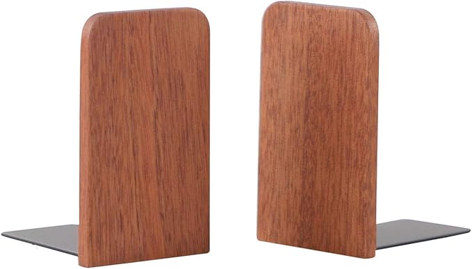 Muso Wood Book Ends for Shelves, Non-Slip Bookends, Heavy Duty Wooden Bookend Support for Books and Movies (Sapele 1 Pair)