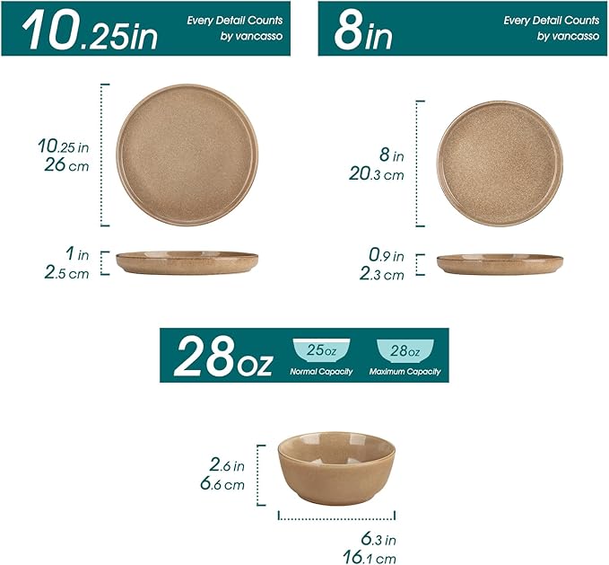 vancasso ANYA 18 Pieces Plates and Bowls Set, Caramel Dinnerware Sets, Reactive Glaze Dishes Set for 6, Ceramic Dishware Sets Kitchen Dinner Set, Microwave & Dishwasher Safe