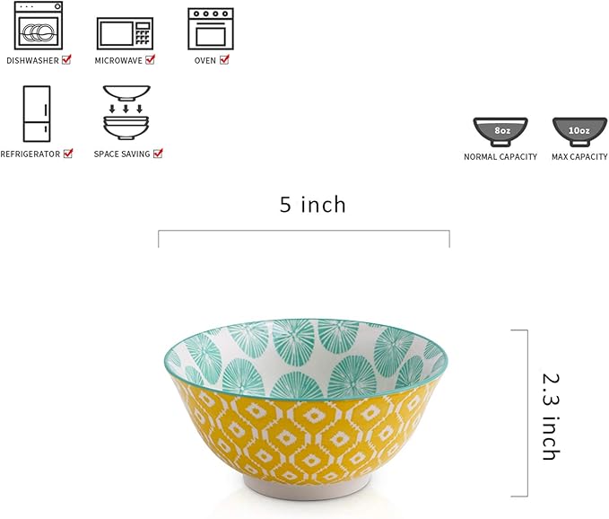 Selamica Porcelain Ice Cream Bowls Set of 6, Small Bowls, Ceramic bowls for Dessert, Ice Cream, Variety of Colors