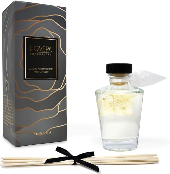 LOVSPA Reed Diffuser Set, Heavenly Southern Magnolia Scented Oil Diffuser with Sticks, Home Fragrance Accessories for Bathroom Shelf Decor, Aroma Diffusers for Home or Office Desk, USA Made