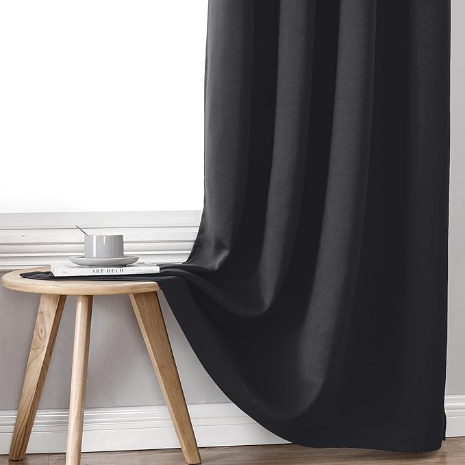 ChrisDowa 100% Blackout Curtains 63 inch Long for Bedroom with Black Liner, 2 Thick Layers Total Blackout Thermal Insulated Grommet Window Curtains 2 Panels Set (Dark Grey, 38 x 63 Inch)