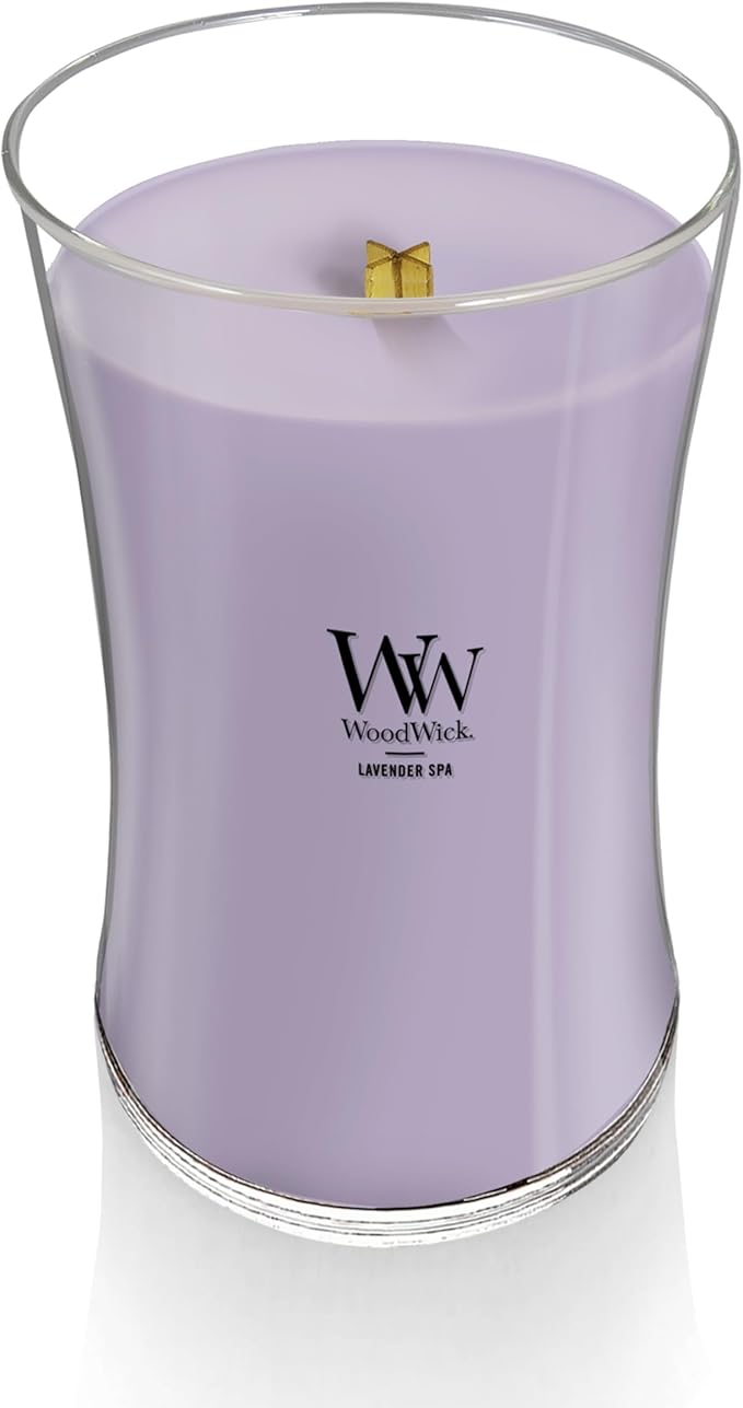 WoodWick Large Hourglass Candle Lavender Spa Scent Premium Soy Blend Crackles as it Burns 21oz Perfect for Gifting