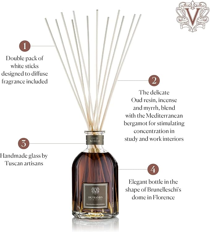 Dr. Vranjes - Oud Nobile 1250 ml Diffuser + Double Pack of White Sticks (3 Pieces Bundle)- Luxury Home Fragrance, Made in Italy, Main Scent: Oriental, Olfactory Pyramid: Bergamot, Oud, Myrrh