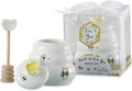 Kate Aspen Sweet as Can Bee Ceramic Mini Honey Pot with Wooden Honey Dipper (3.4 oz) Honey Jar, Bee Decor, White/Yellow (23261WT)