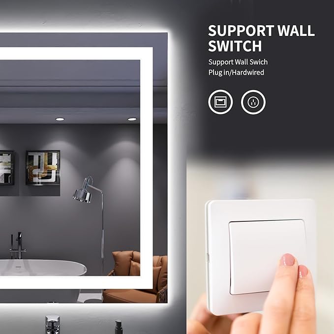 LOAAO 30X36 LED Bathroom Mirror with Lights, Anti-Fog, Dimmable, Backlit + Front Lit, Lighted Bathroom Vanity Mirror for Wall, Memory Function, Tempered Glass, Shatter-Proof, ETL Listed