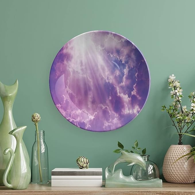 XISUNYA 7 Inch Decorative Plate, Apartment Decor Dinner Plate, Dramatic Magical Sky Sun and Heavy Clouds Sunlights Print Ornament Display Plate Handmade Plate Wedding Christmas Thankgiving Gifts