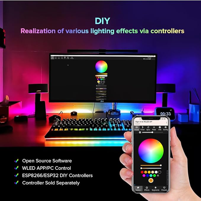 BTF-LIGHTING WS2812B RGB ECO LED Strip, Chasing Effects 5050SMD Individually Addressable 16.4FT 30Pixels/m 150Pixels Flexible Dream Color IP30 for Bedroom DIY Project DC5V(No Adapter or Controller)