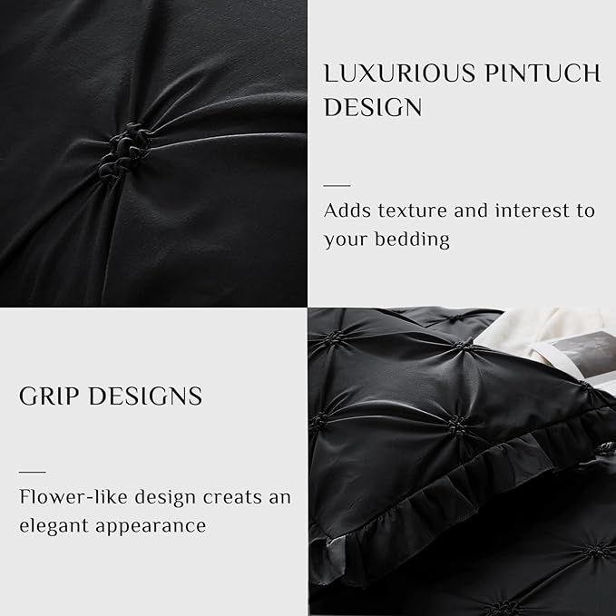 JOLLYVOGUE Queen Comforter Set 7 Pieces, Black Bed in a Bag Comforter Set for Bedroom, Bedding Comforter Sets with Comforter, Sheets,Ruffled Shams & Pillowcases