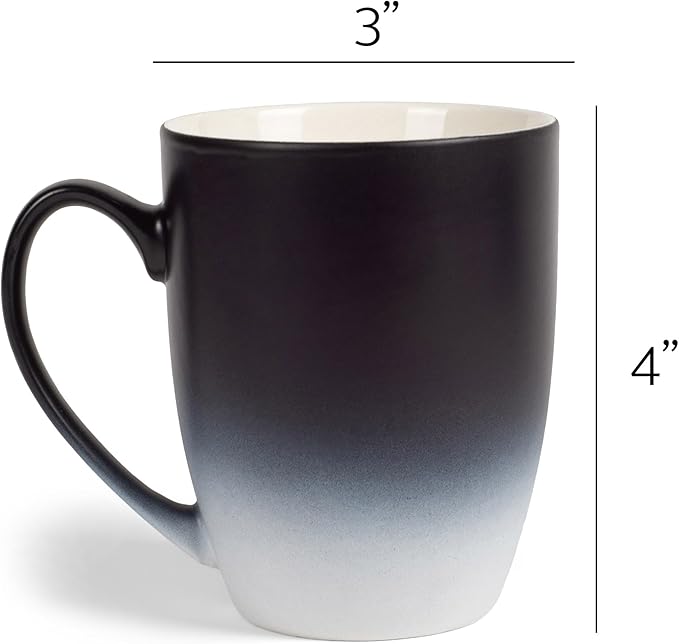 Elanze Designs Black White Two Toned Ombre Matte 12 ounce Ceramic Stoneware Coffee Cup Mugs Set of 4