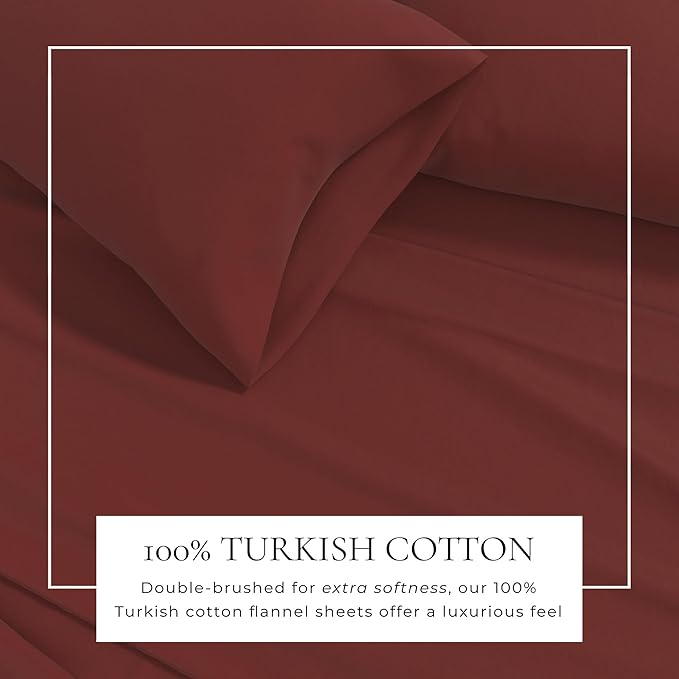 Great Bay Home Flannel Sheet Set Full Size - 100% Turkish Cotton, Double-Brushed, Winter Bed Sheets - Ultra-Soft, Cozy, 4-Piece Bedding Set (Cranberry)