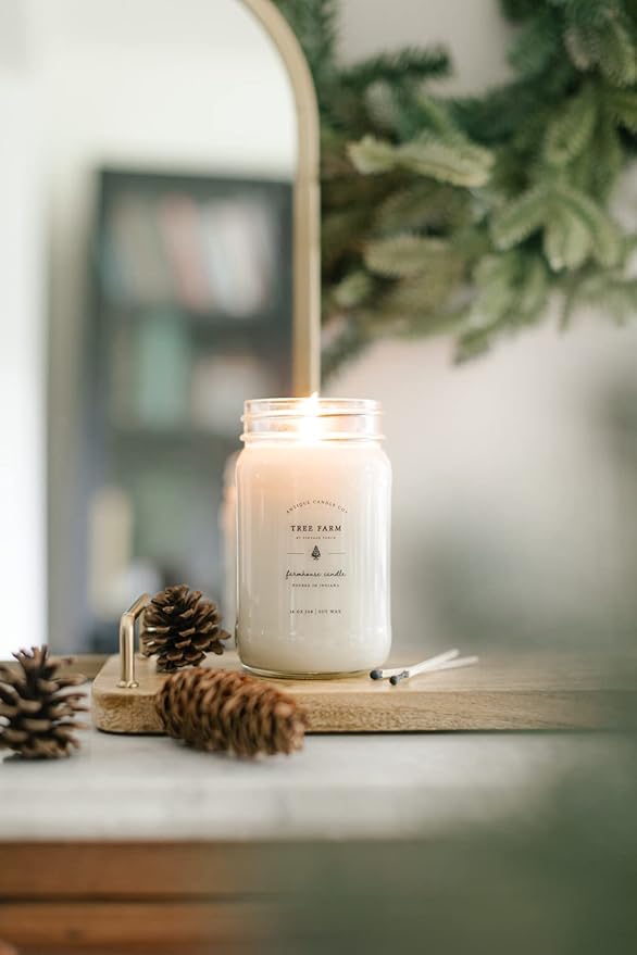 Antique Candle Co.® Tree Farm 16 Ounce Soy Wax Candle, 80 Hour Burn Time, Cotton Wick, Mason Jar Candle (Tree Farm by Vintage Porch)