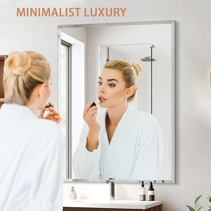 Frameless Mirror for Bathroom Vanity,18x26in Wall Mounted Mirrors for Over Sink Decorative Rectangular Frameless Mirror,With Polished Edge,Hangs Horizontally Or Vertically,Entryways,Room,Shatterproof