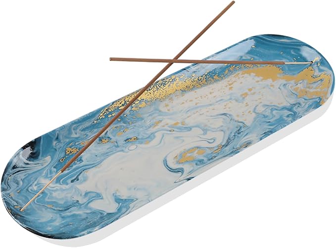 CEREMONY Incense Holder for Sticks, Ceramic Incense Burner with 60 Incense Sticks for Sage Palo Santo, Heat-Resistant Insence-Stick Holder for Backflow Incense Cones Meditation Yoga Spa Room Decor