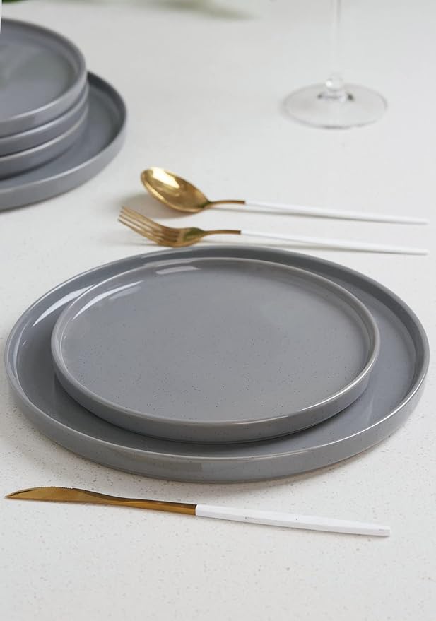 famiware Nebula 6 Pieces Salad Plates Set, 8 inch Dessert Plates, Scratch Resistant, Stoneware Dinnerware, Kitchen Modern Rustic Serving Dishes, Deep Gray