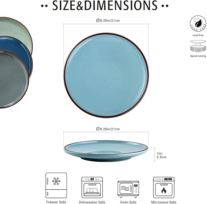 UNICASA Ceramic Dessert Plates - Salad Plates Set of 4, 8.25 Inch Round Serving Dishes Set for Pasta - Stoneware Dinnerware Set for Kitchen, Dishwasher&Microwave Safe - Assorted Colors