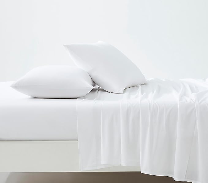 Linen Closet Organic 100% Cotton Twin XL Bed Sheet 3 Pcs Set– Arctic White Crisp Percale, Deep Pocket up to 16” – Lightweight, Breathable & Naturally Cooling – Ideal for College Dorm, Soft & Comfy