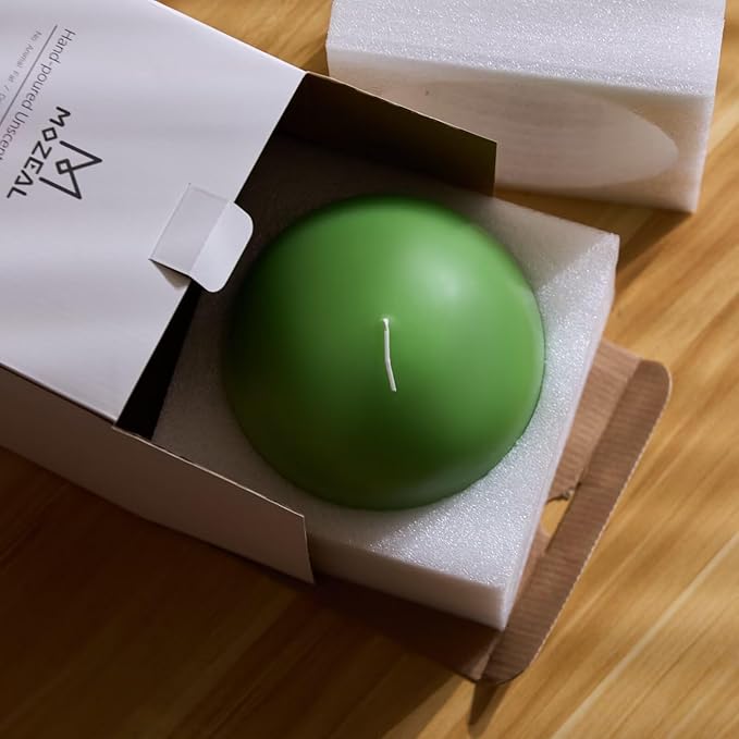 MOZEAL Hand-Poured, 6 Inch Green Large Round Ball Candles - Elegant Green Round Pillar Candles, Dripless, Unscented, Smokeless, Ideal for Spring Celebrations.