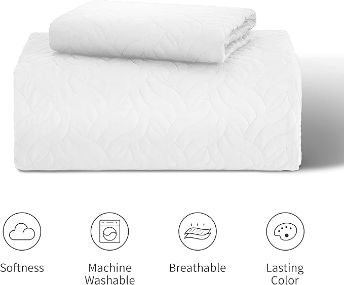 Love's cabin Twin Quilt Set White Bedspreads - Soft Bed Summer Lightweight Bedspread Comforter - Modern Style Wave Pattern Coverlet for All Season - 2 Pieces (1 Quilt, 1 Pillow Sham)