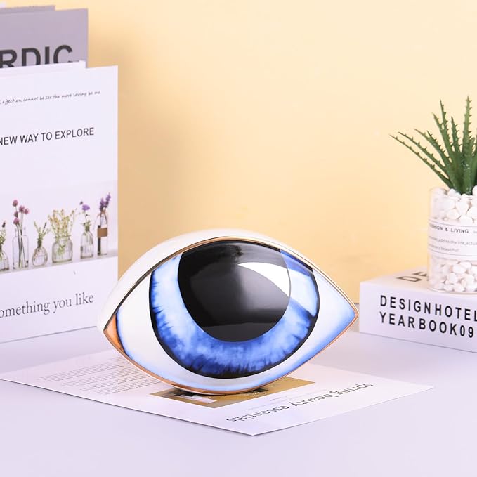 Big Eye Sculpture, Ceramic Eye Statue, Modern Design Decor Home Living Room, Entryway, Bedroom, TV Stand, Shelf, Spiritual Decor Dining Table Centerpiece (Blue)
