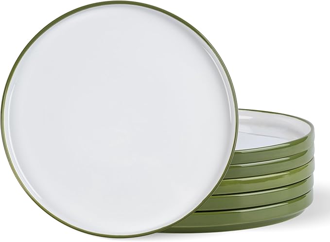 AmorArc Ceramic Dinner Plates Set of 6,10.5 inch Large Stoneware plates for Kitchen, Microwave&Dishwasher Safe,Scratch Resistant-Green