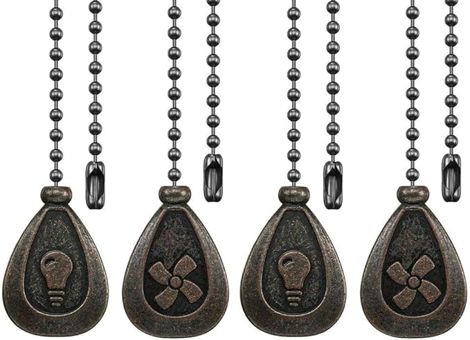 Bronze Ceiling Fan Pull Chain Set, Decorative Fan Pull Chain Pendant Extension, 12 Inches Lighting & Fan Beaded Ball Pull Chain Extender with Connector (4 Pack)