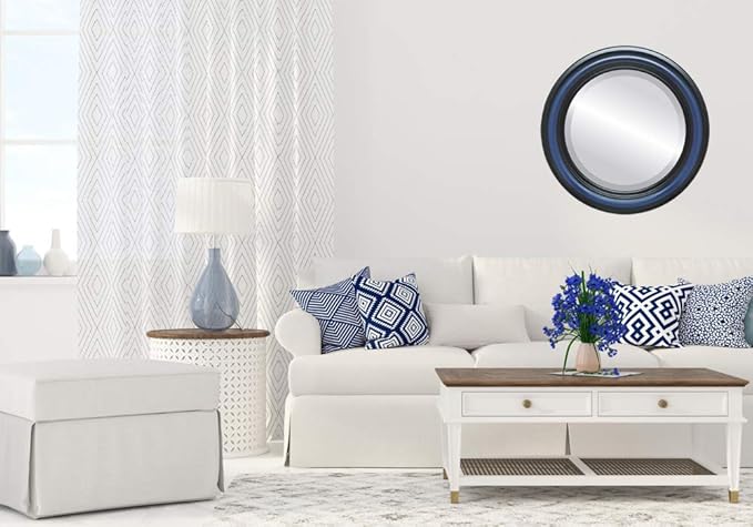 OVALCREST Round Beveled Wall Mirror for Home Decor - Philadelphia Style - Royal Blue - 28x28 Outside Dimensions