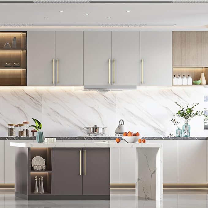 Asidrama 10 Pack 8.8 Inch(224mm) Brushed Brass Kitchen Cabinet Handles, Cabinet Pulls Kitchen Cabinet Hardware for Cupboard Drawer Pulls