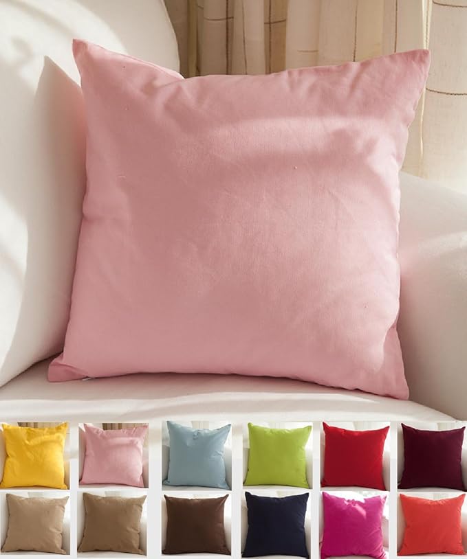 TangDepot Handmade Decorative Solid 100% Cotton Canvas Throw Pillow Covers/Pillow Shams, (28"x28", Salmon Pink)