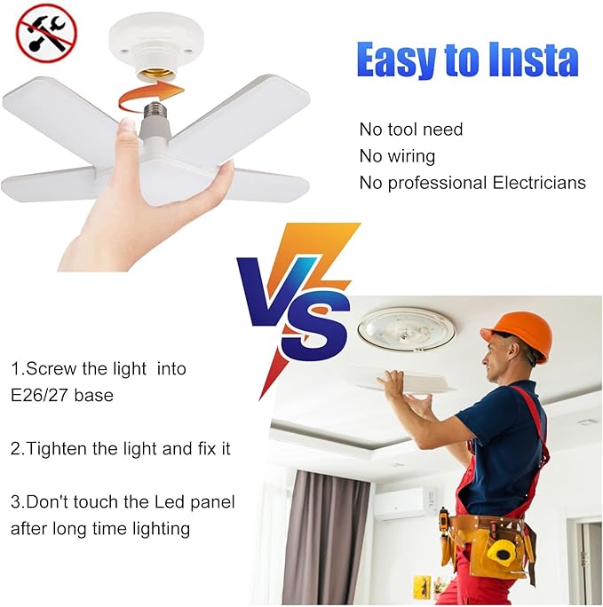 Led Garage Lights 4 Pack, Coomoors 80W LED Shop Light, 8000LM 6500K E26/E27 Garage Ceiling Light with 5 Adjustable Panels 80W-4 Pack