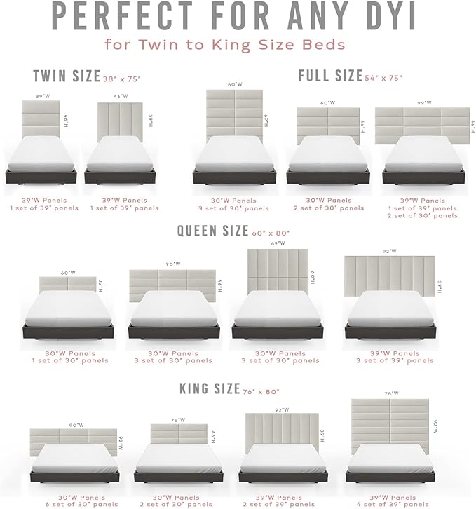 Vänt Upholstered Wall Panels - Queen/Full Size Wall Mounted Headboards - Zigrino Mineral - Set of 4 Panels (Each Individual Panel 30"x11.5")