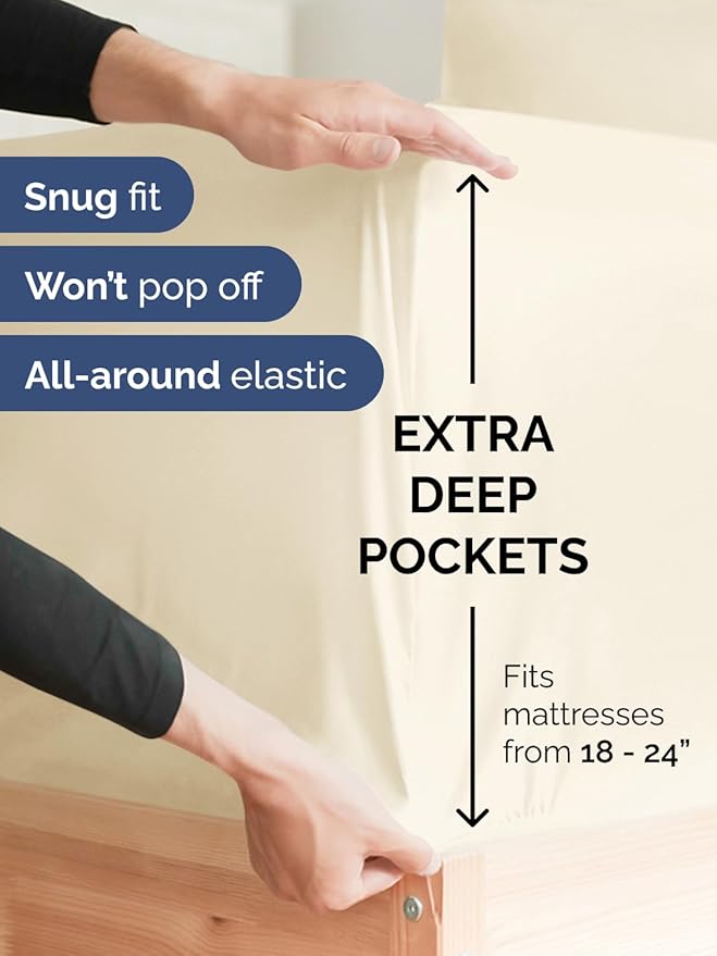 Extra Deep Twin Sheet Set - 4 Piece Breathable & Cooling Sheets - Hotel Luxury Bed Sheets Set - Easy & Secure Fit - Soft, Wrinkle Free & Comfy Sheets Set - Off White Sheet Set with Extra Deep Pockets