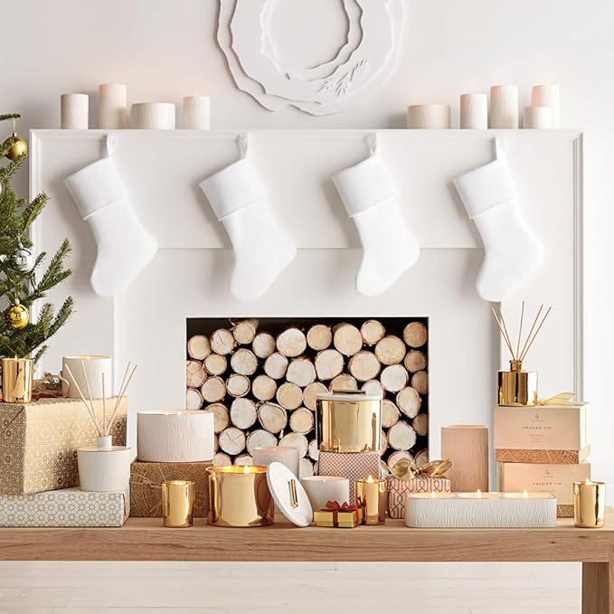 Thymes Frasier Fir Candle - Gilded Collection - Wood Grain Ceramic Design with 24-Karate Gold Rim - Mountain Fresh Fragrance - Elegant Winter Candle Scents - Gifts for Women & Men (3-Wick, 20 oz)
