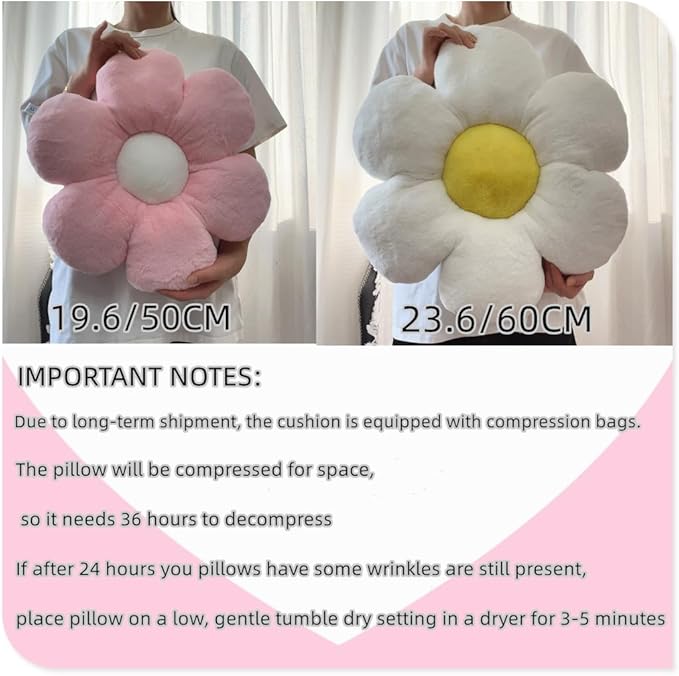 Purple Flower Pillow, 23.62In Floor Pillow Cushion, Cute Flower Shaped Throw Pillow, Home Decorative Seating Cushion for Sofa, Couch, Bed