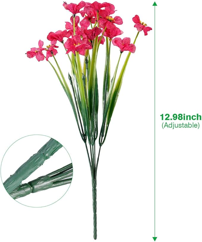 12 Bundles Artificial Flowers Outdoor UV Resistant Fake Flowers No Fade Faux Plastic Plants Garden Porch Window Box Decorating(Rose red)