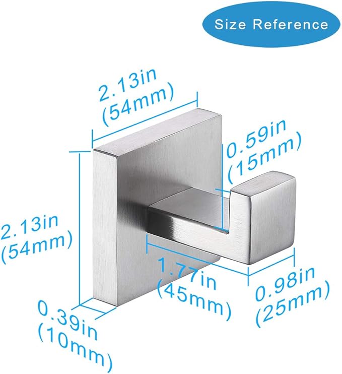 TASTOS Bath Towel Hooks Brushed Nickel, 4 Pack Stainless Steel Robe Coat and Clothes Hook, Heavy Duty Wall Hook for Bathroom & Kitchen, Modern Square Style Wall Mounted