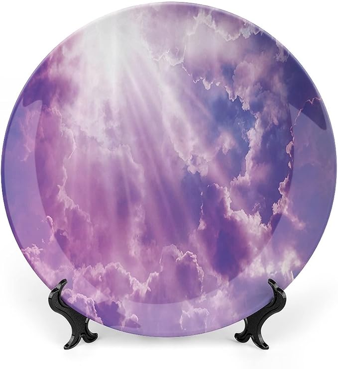 XISUNYA 7 Inch Decorative Plate, Apartment Decor Dinner Plate, Dramatic Magical Sky Sun and Heavy Clouds Sunlights Print Ornament Display Plate Handmade Plate Wedding Christmas Thankgiving Gifts