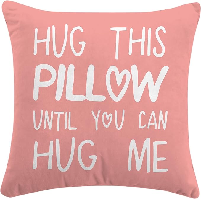 Sufamb Hug This Pillow Until You Can Hug Me Throw Pillow Covers Decor, 24'' x 24'' Pillow case, Boyfriend Girlfriend Birthday Gifts，Long Distance Relationships Gifts， Valentine's Day Gifts(Pink)