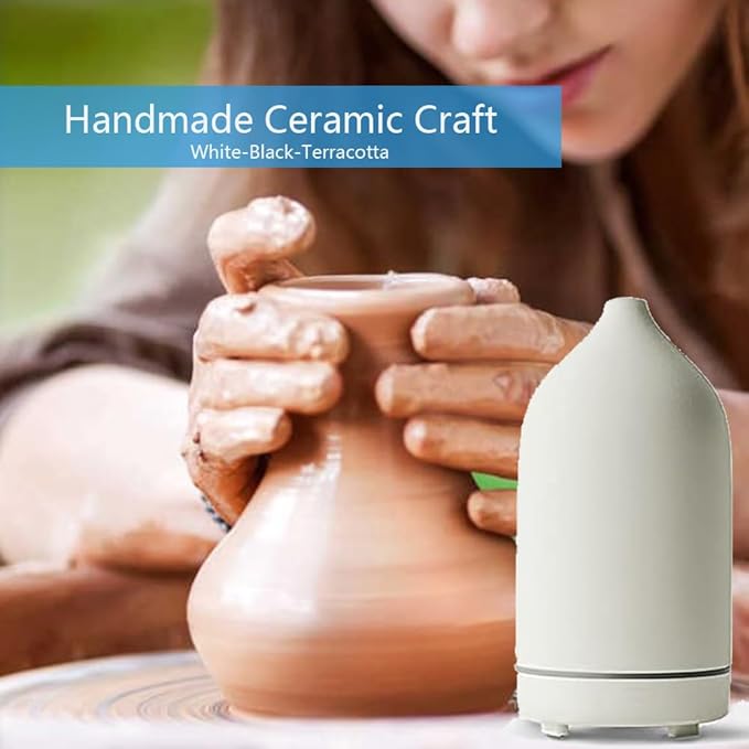 Stone Diffuser, Ceramic Essential Oil Diffuser, Humidifier 160ml Ultrasonic Oil Diffuser for Aramatherapy (White)