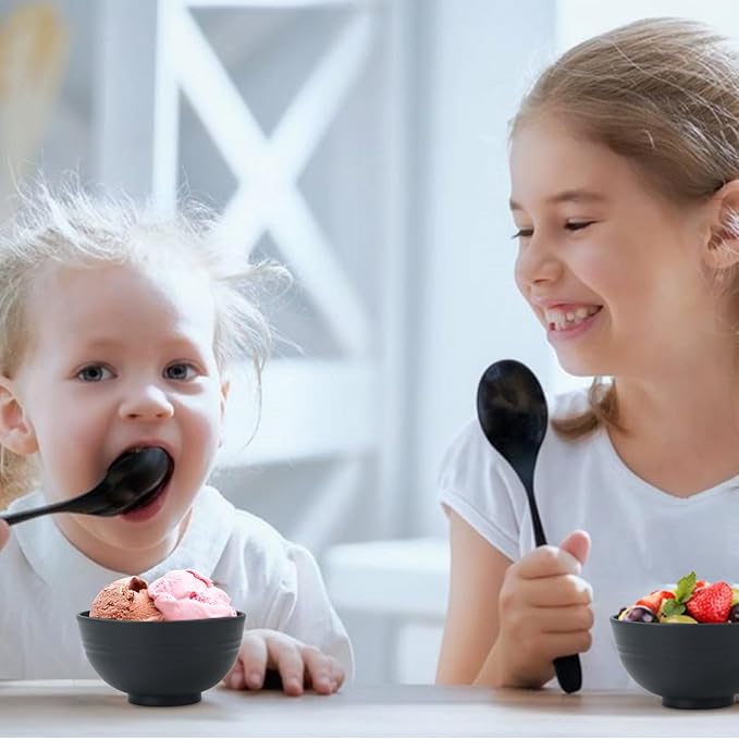 Wheat Straw Bowls Set of 8,10 OZ Small Bowls,Kids Bowls,Cereal Bowls,Plastic Bowls Reusable,Unbreakable Ice Cream Bowls for Dessert,Snack,BPA-Free,Dishwasher & Microwave Safe Bowls for Kitchen,Black