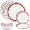 Corelle Everyday 18-PC Dinnerware Set Service for 6, Durable and Eco-Friendly, Higher Rim Glass Plate & Bowl Set, Microwave and Dishwasher Safe, Sadie