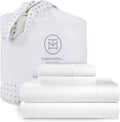 Threadmill Cotton Full Size Sheet Set | 100% Cotton Sheets for Full Size Bed | Damask Jacquard Full Bed Sheets Set with 16” Deep Pocket | Soft Sateen Weave 4-Piece Cooling Bedding Set | White