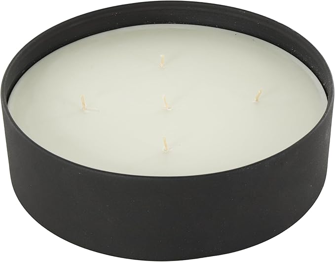 Deco 79 Metal Decorative Candle Creamy Vanilla Swirl Scented Textured 59oz 5 Wick Aromatherapy Candle with White Wax, 9" x 9" x 3", Black